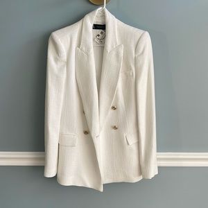 New Zara white cream tweed blazer with gold embellishments